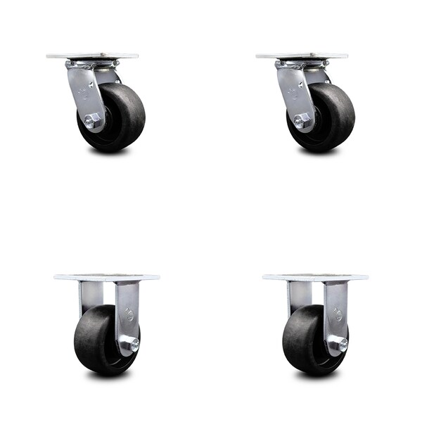 4 Inch Glass Filled Nylon Caster Set with Roller Bearings 2 Swivel 2 Rigid SCC